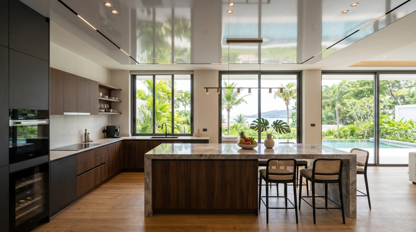 Кухня в Laguna с влагостойким натяжным потолком