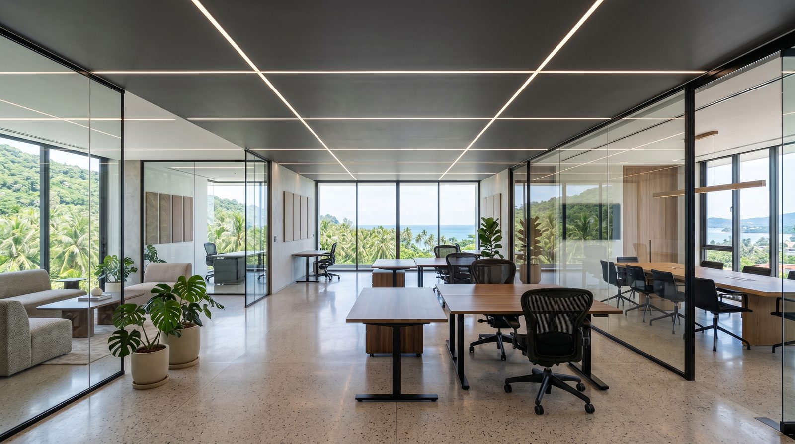 Современный офис в Phuket Town с матовым натяжным потолком